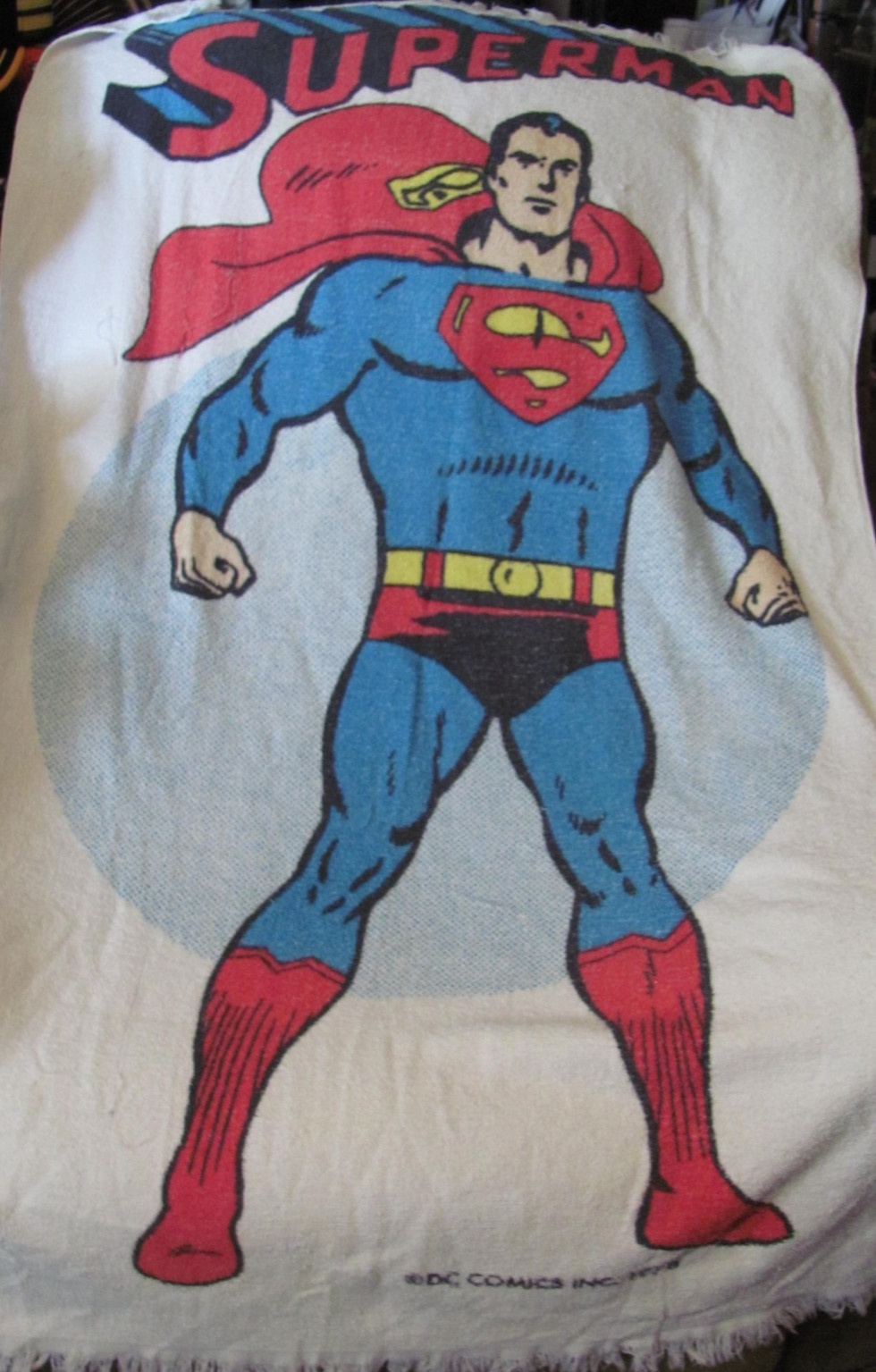 Superman Bath Towel White Original Vtg 1978 DC Comics Beach Thin 57 x 32 70s