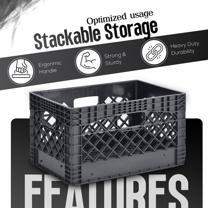 Juggernaut Storage 24QT Plastic Heavy-Duty Milk Crate, Black