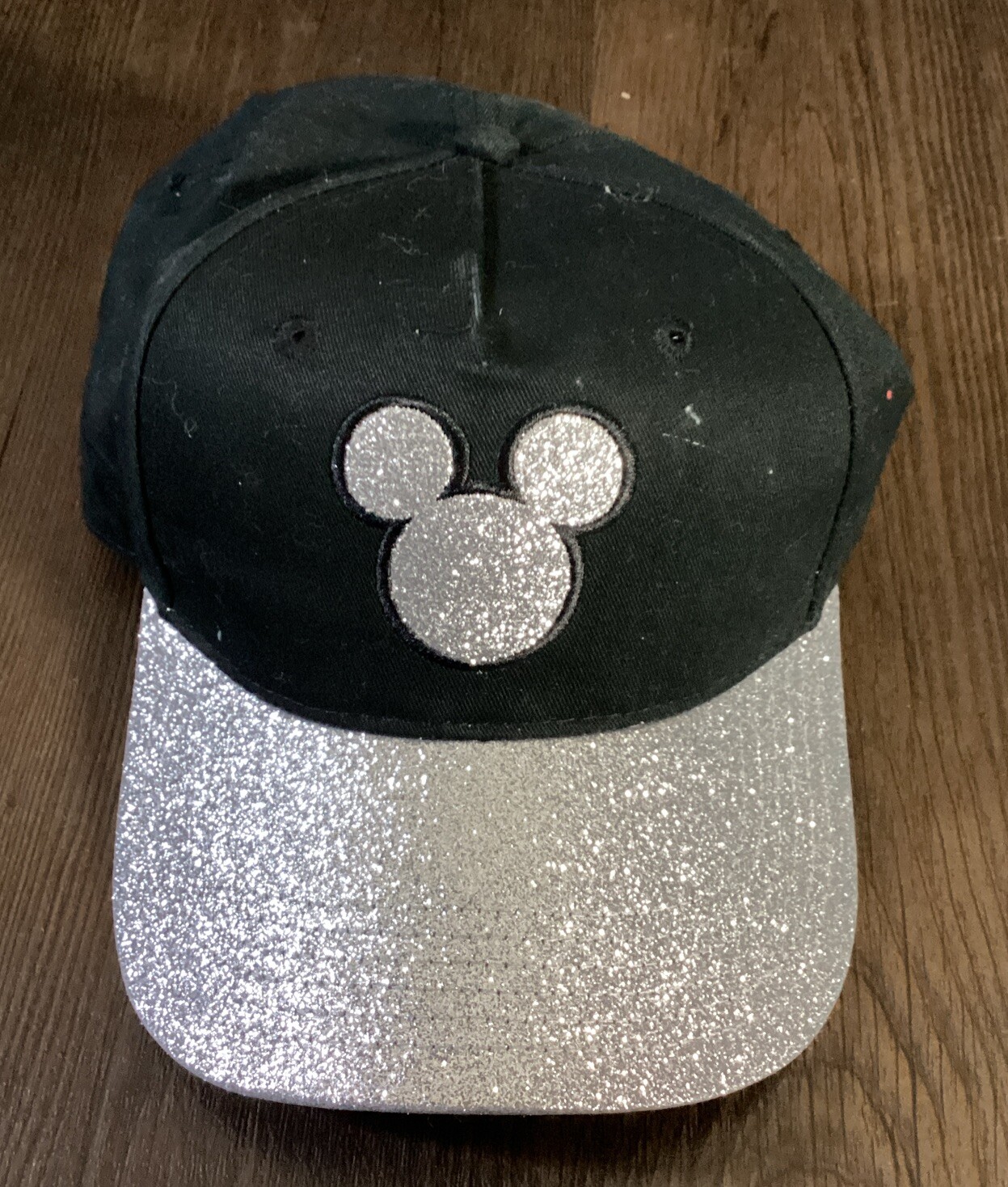 Disney Mickey Mouse Hat Black w/Silver Glitter Women/Ladies – Adjustable