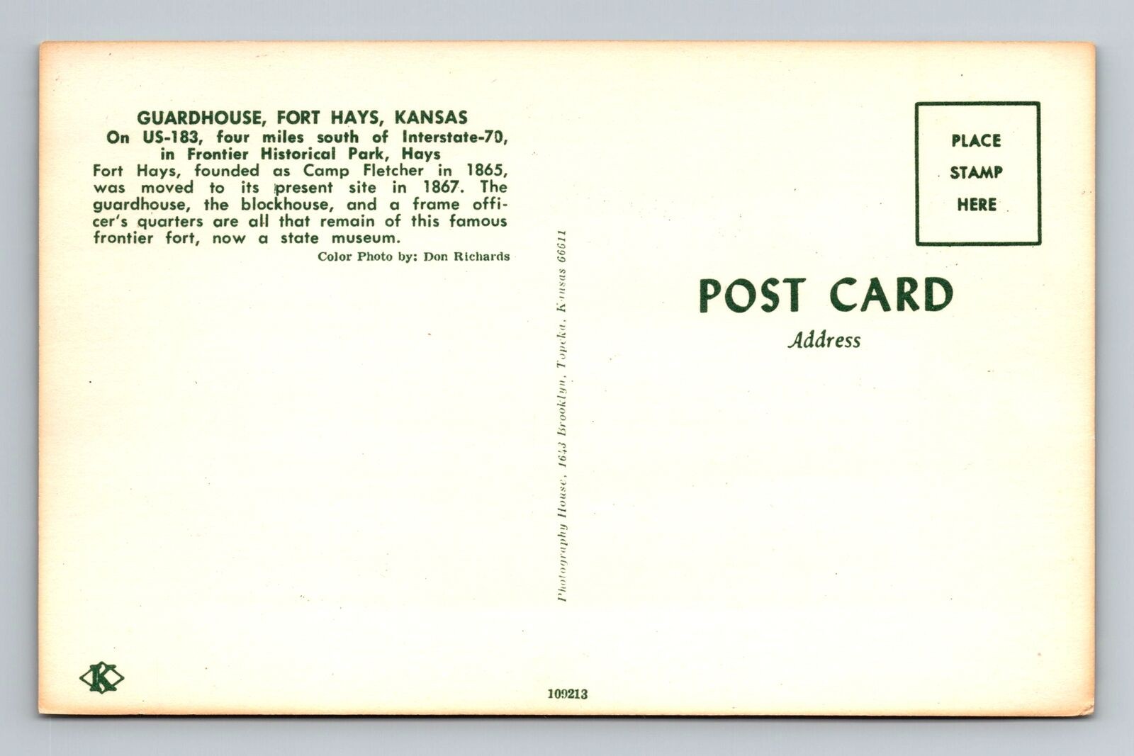 Hays KS-Kansas, Guardhouse, Antique, Vintage Souvenir Postcard