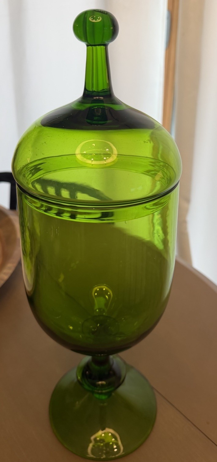 MCM Vintage Green Italian 17” Apothecary Candy Jar Dish Pedestal