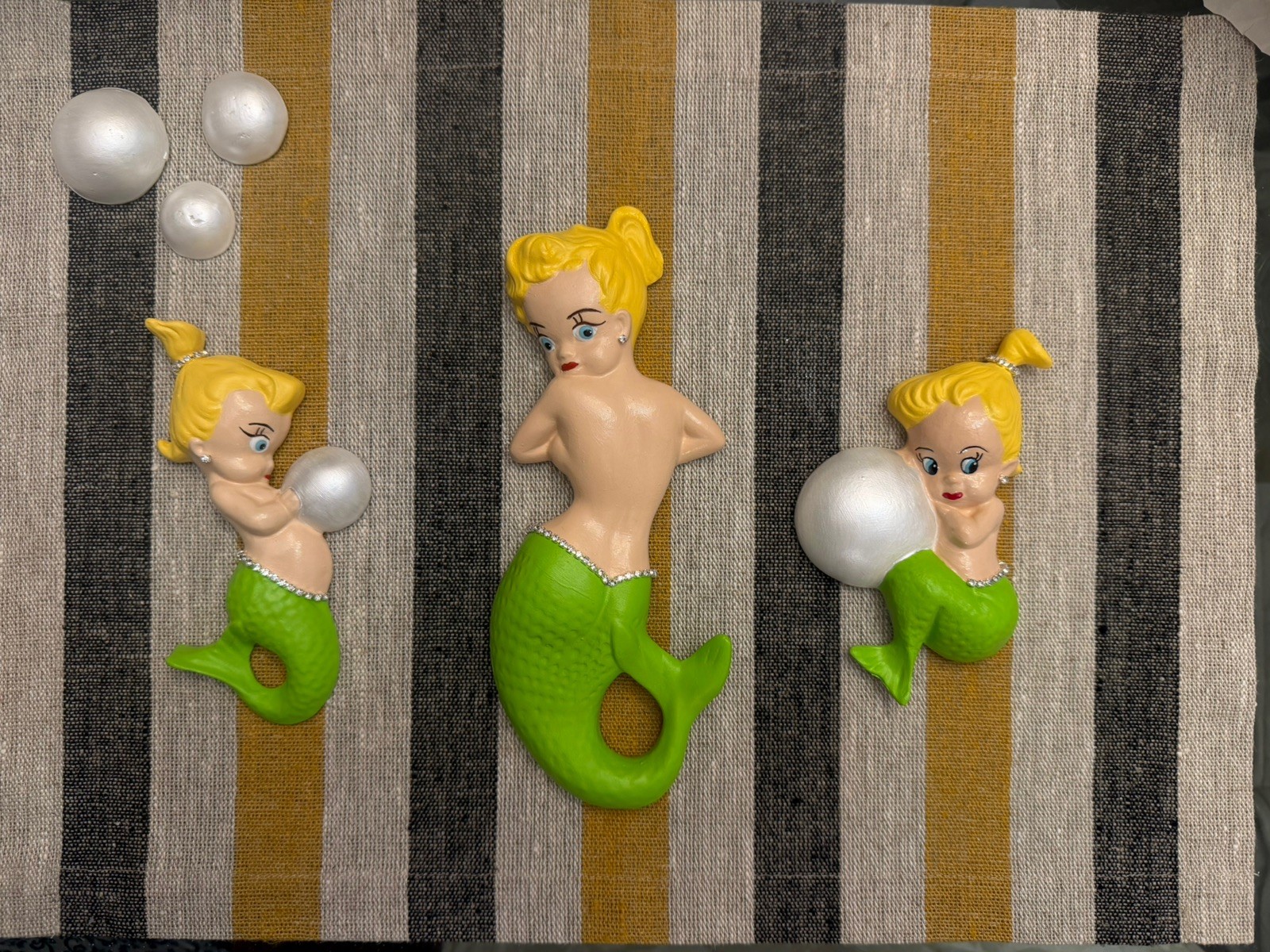 Disney Tinkerbell Inspired Hand Painted Chalkware Mermaid Wall Set Kitsch Decor