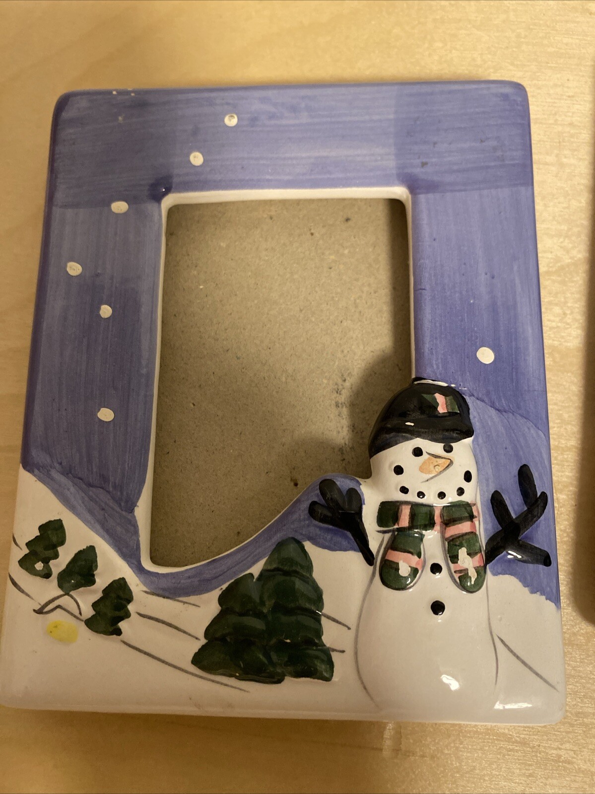 2 Snowmen Ceramic Christmas Photo Frames Holder Inside Measures 3.5”X 2.5”