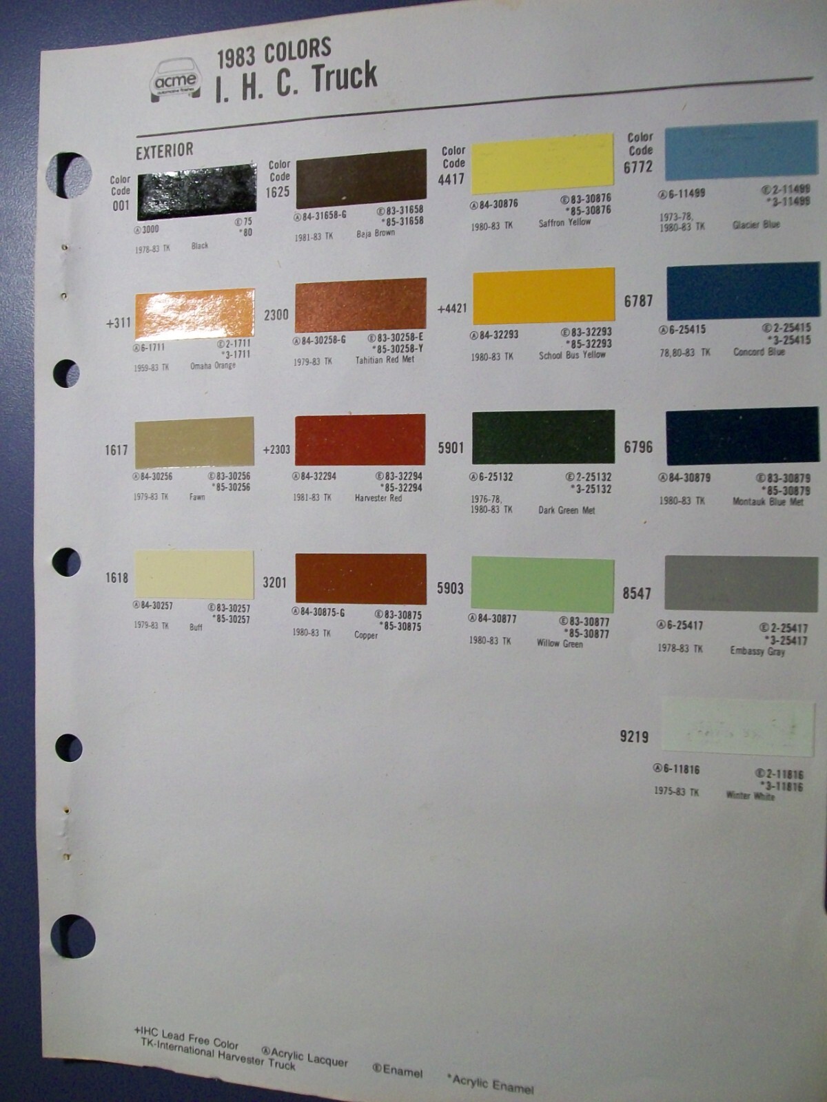 1983 IH International Harvester truck Paint Chips -ACME