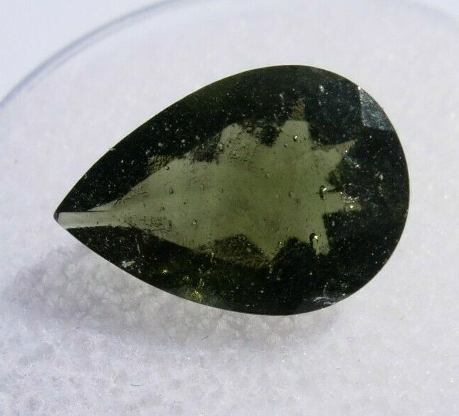 Authentic natural faceted Moldavite 2.68 carats pear shaped about 13x9x5mm