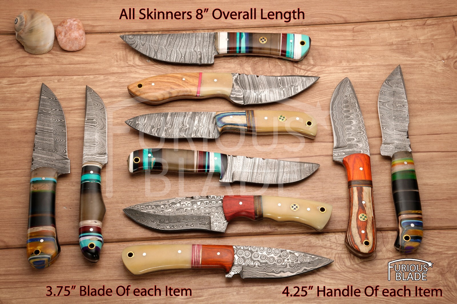 Lot of 10 pcs 8in Damascus Hunting Camping Skinner Knife Handle Bone,Resin,Wood