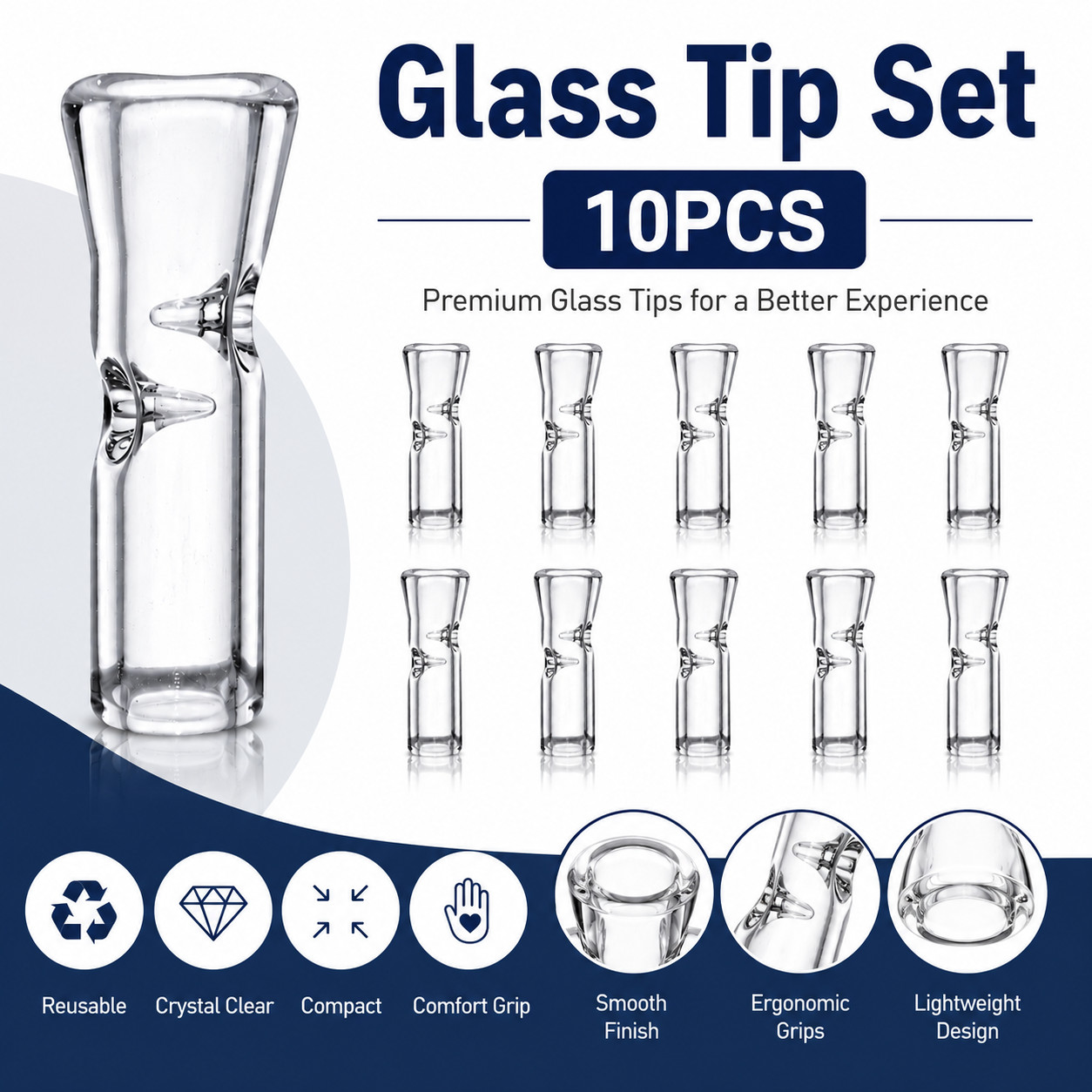 10PCS Medium Glass Rolling Tips for Cigarettes Reusable Ø9mm OD 35mm Value Pack
