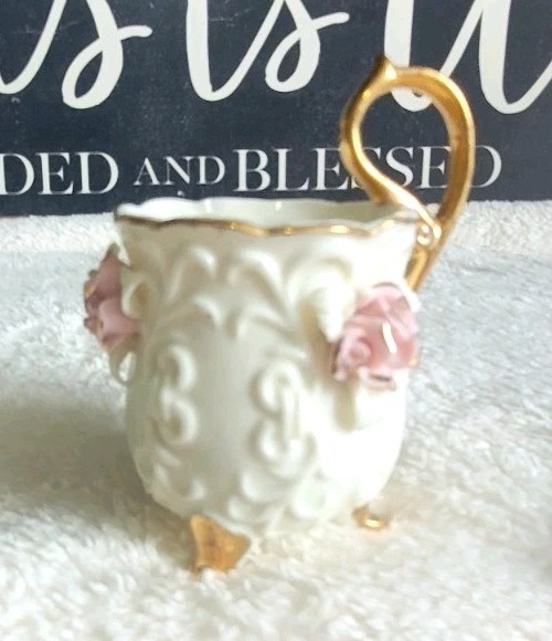 Cracker Barrell Porcelian- Two Piece Cream & Pink Tea Set