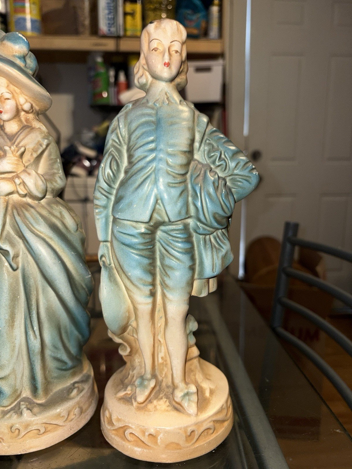 Vintage 1940’s New Art Wares Chalkware Victorian Man And Woman Couple Figurines.