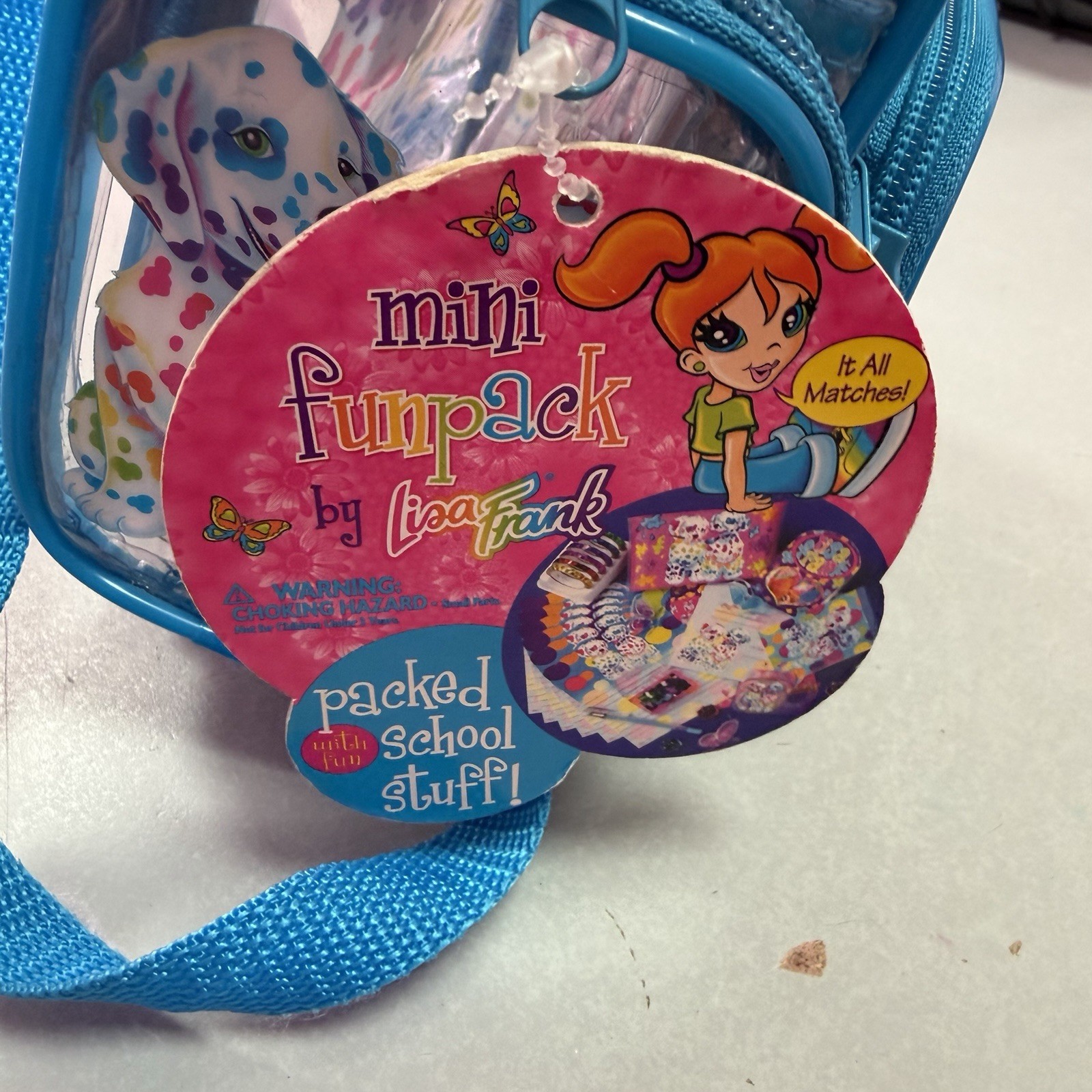 Lisa Frank Mini Clear Blue Zip Backpack w/ Dalmatian Print and Stationery