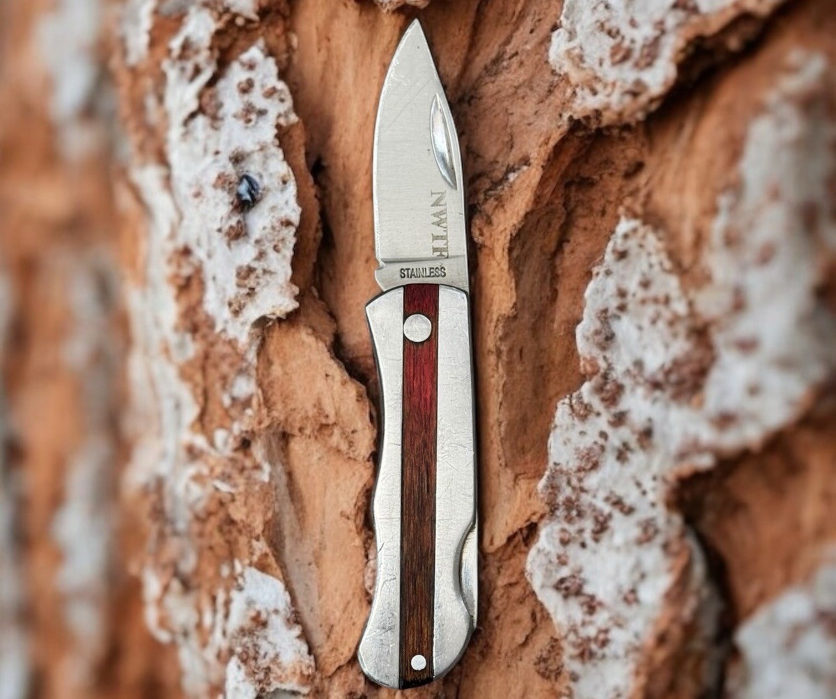 NWTF Stainless Silver Wood Stripe Lockback Pocket Knife