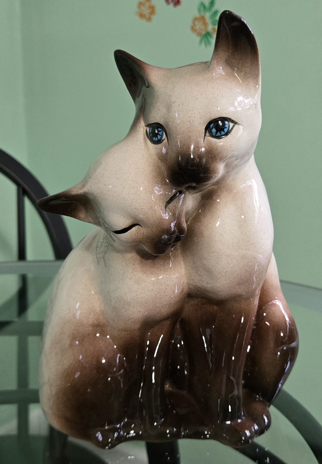 Vintage 50s 60s Siamese Cats Ceramic Planter 10″ Tall Blue Eyes Beautiful!