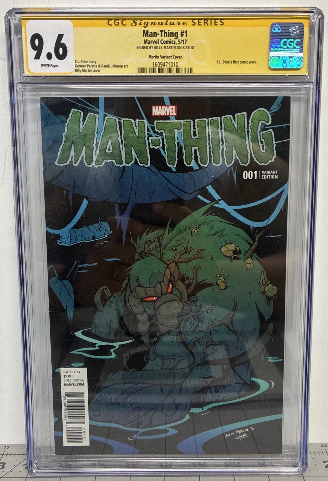 Man-Thing 1 CGC SS 9.6 NM+ R.L. Stein’s 1st Comic, Rockstar Billy Martin Signed!