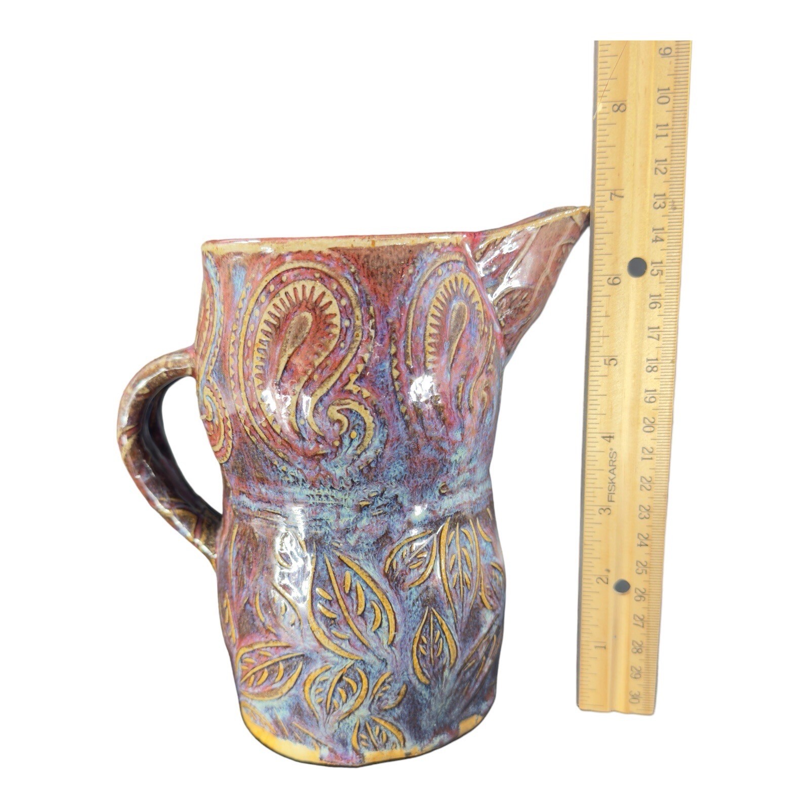 Hand Made Primitive Studio Art Pottery Pitcher With Juice Rimmer Stackable VTG