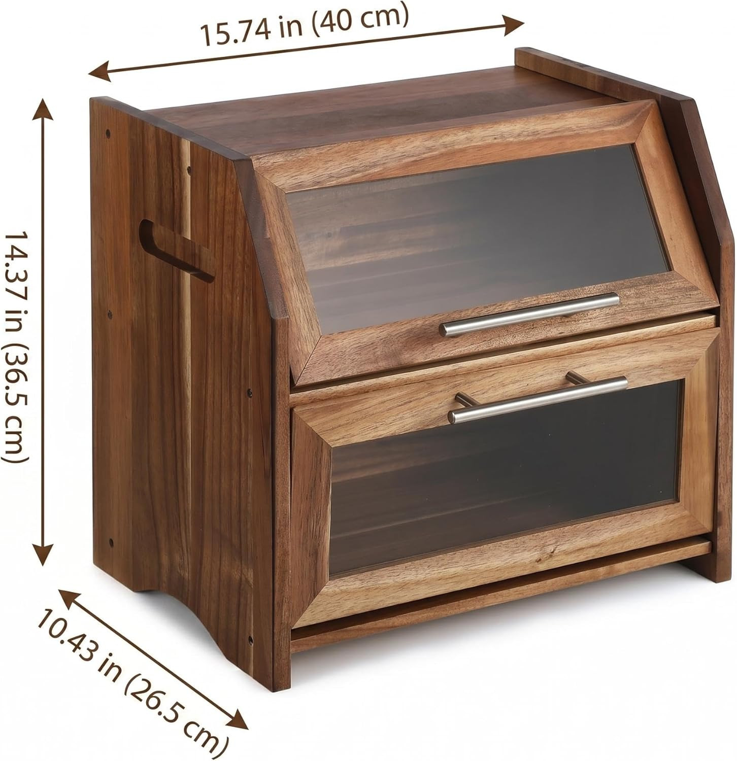 Garvee Bread Box for Kitchen Countertop, Double Layer Wooden Bread Box, Acacia B