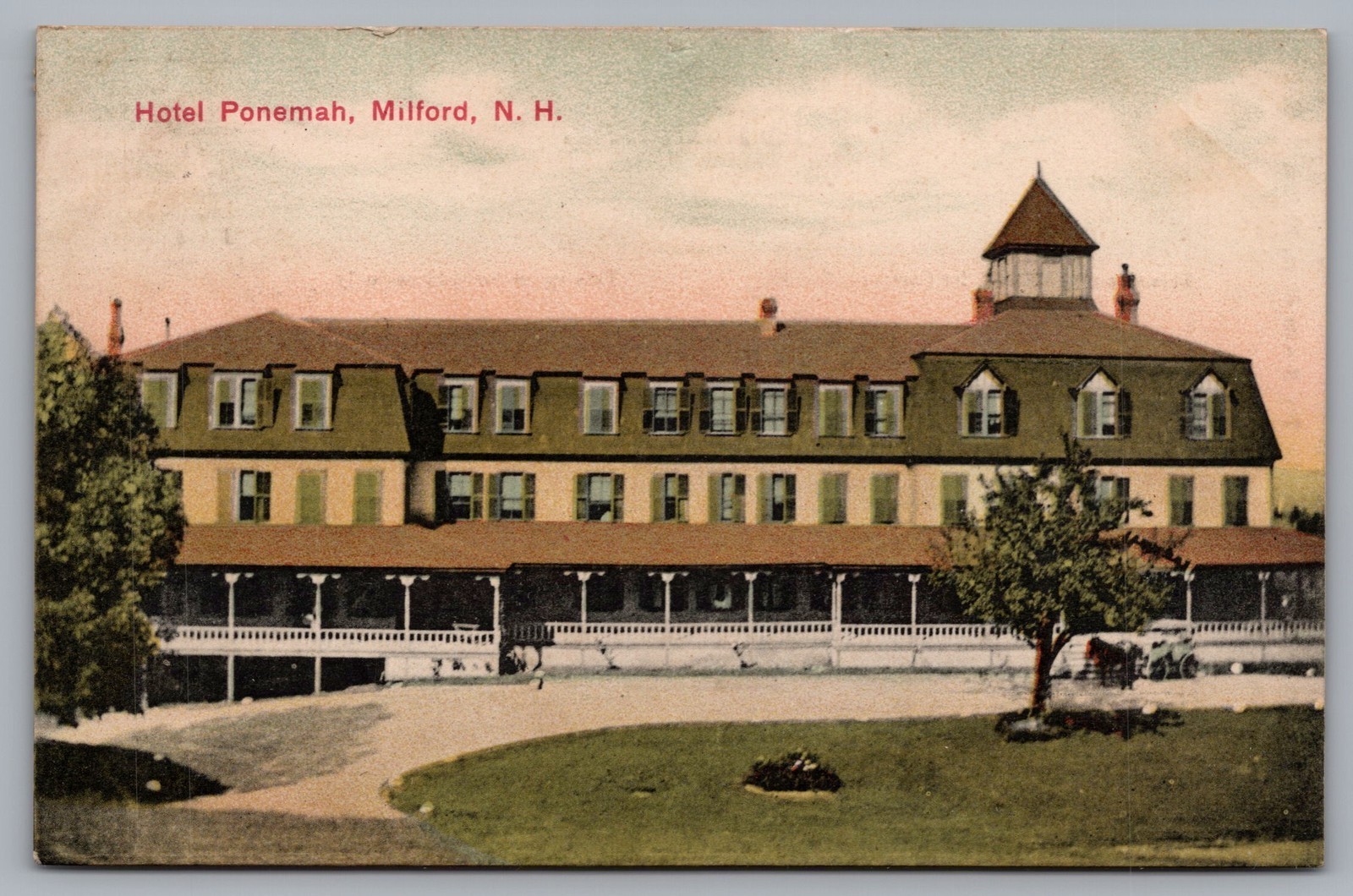 Hotel Ponemah Milford NH 1912 Porch Lawn Vintage Postcard TS-287