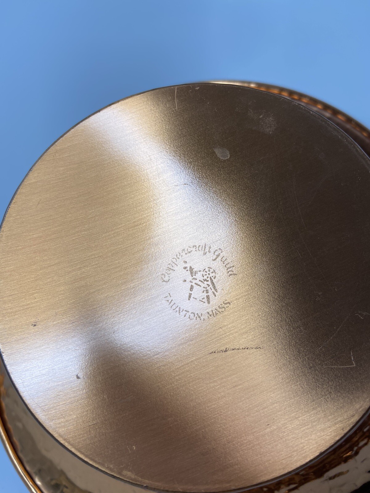 Coppercraft Guild Hammered Copper Basket Bowl Brass Handle