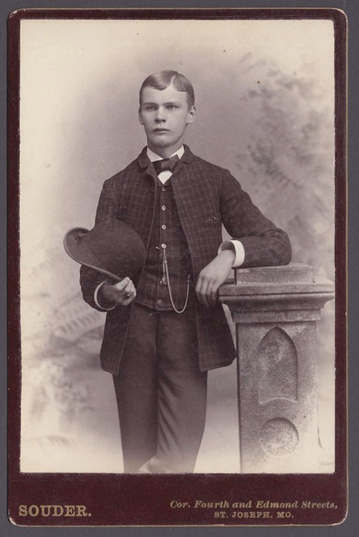 GOLD WATCH FOB & PLAID SUIT & DERBY MAN ~ GAY 1800s CC PHOTO ST JOSEPH MO