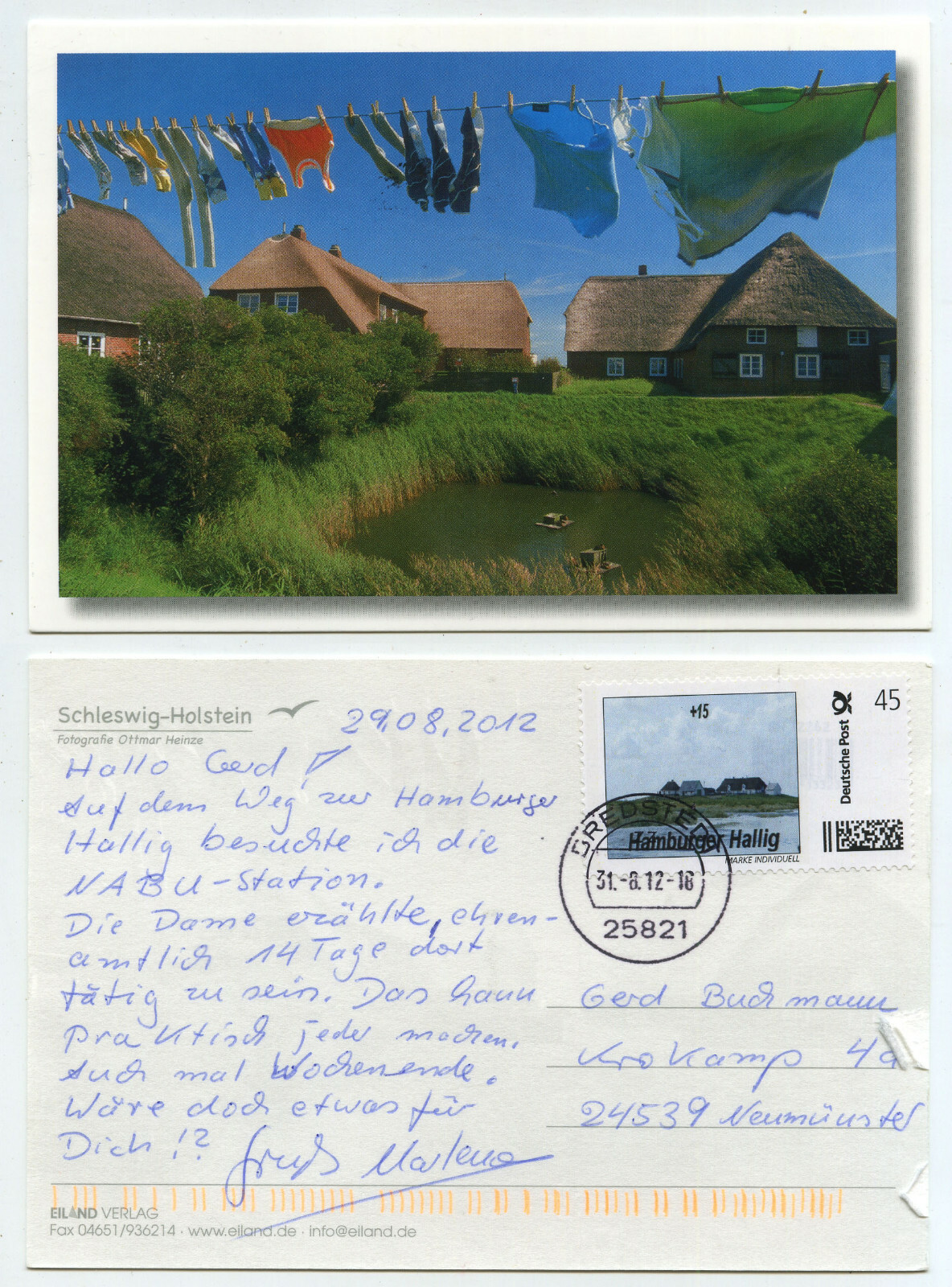 61550 – thatched roof houses with clothesline – postcard, used