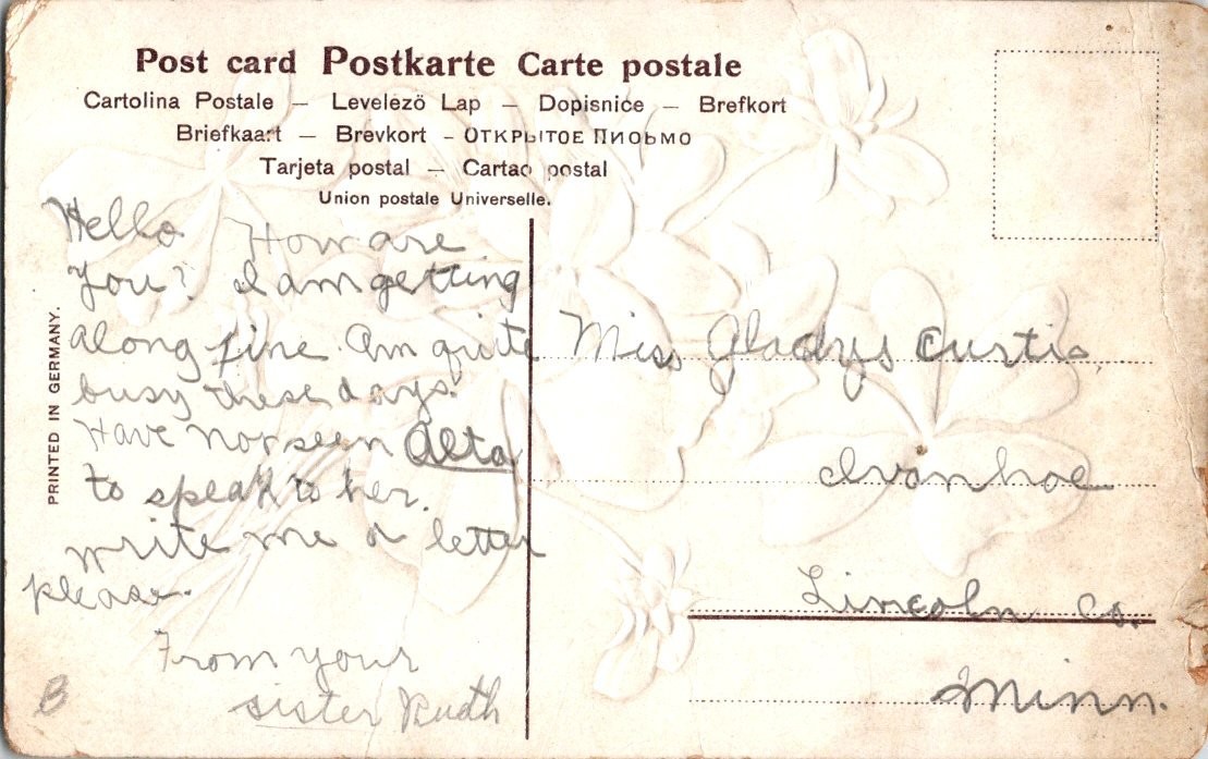Vintage Embossed Violet Floral Postcard Printed in Germany with Glitter