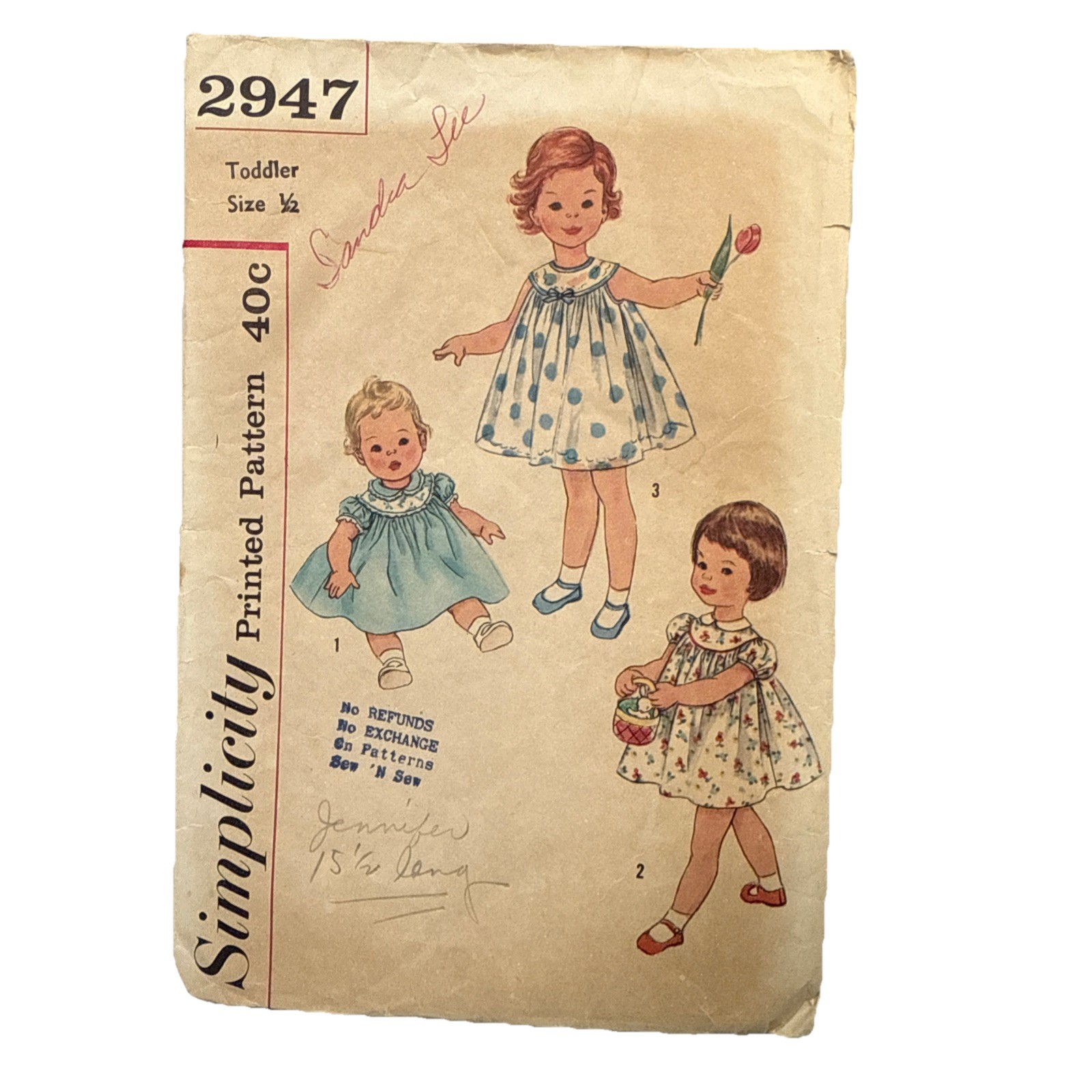 VTG Sewing Pattern Simplicity 2947 Baby Dress 50’s 6 – 12 Month Yoke Empire W