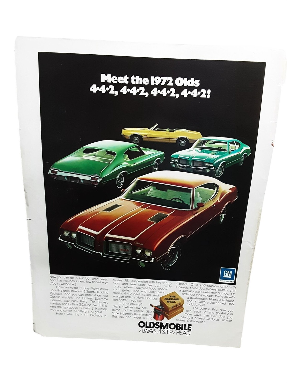1972 Oldsmobile 442 Car Ad GM Cutlass Classic Muscle Cars Print