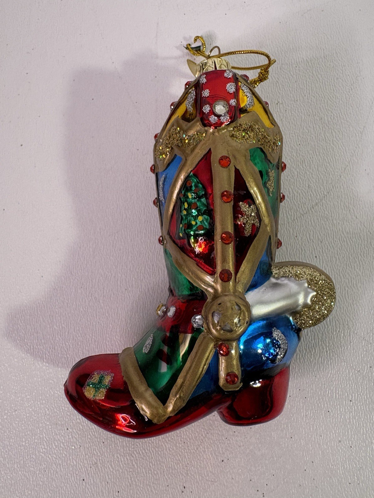 Kurt Adler Noble Gems Christmas Ornament Cowboy Boot 4″L Red & Green