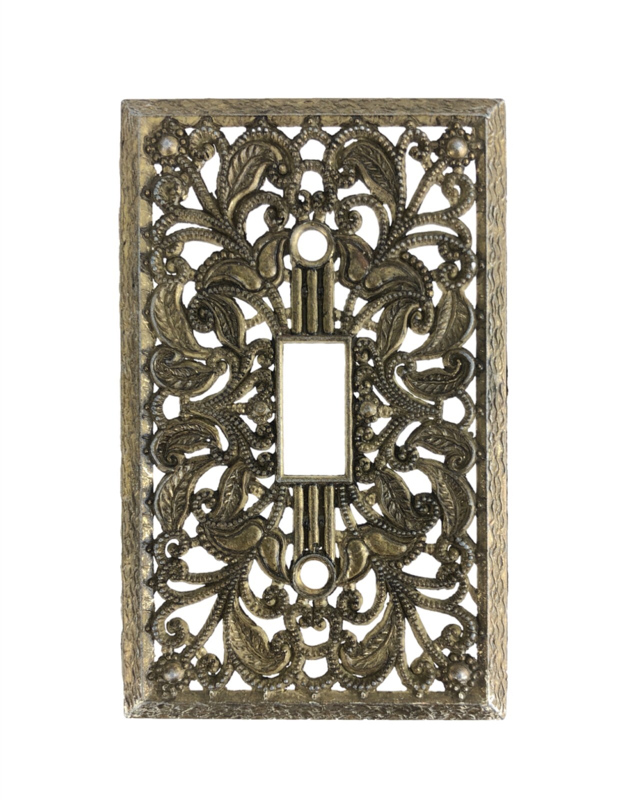 Vintage Brass Colored Metal Floral Filigree Light Switch Plate Cover