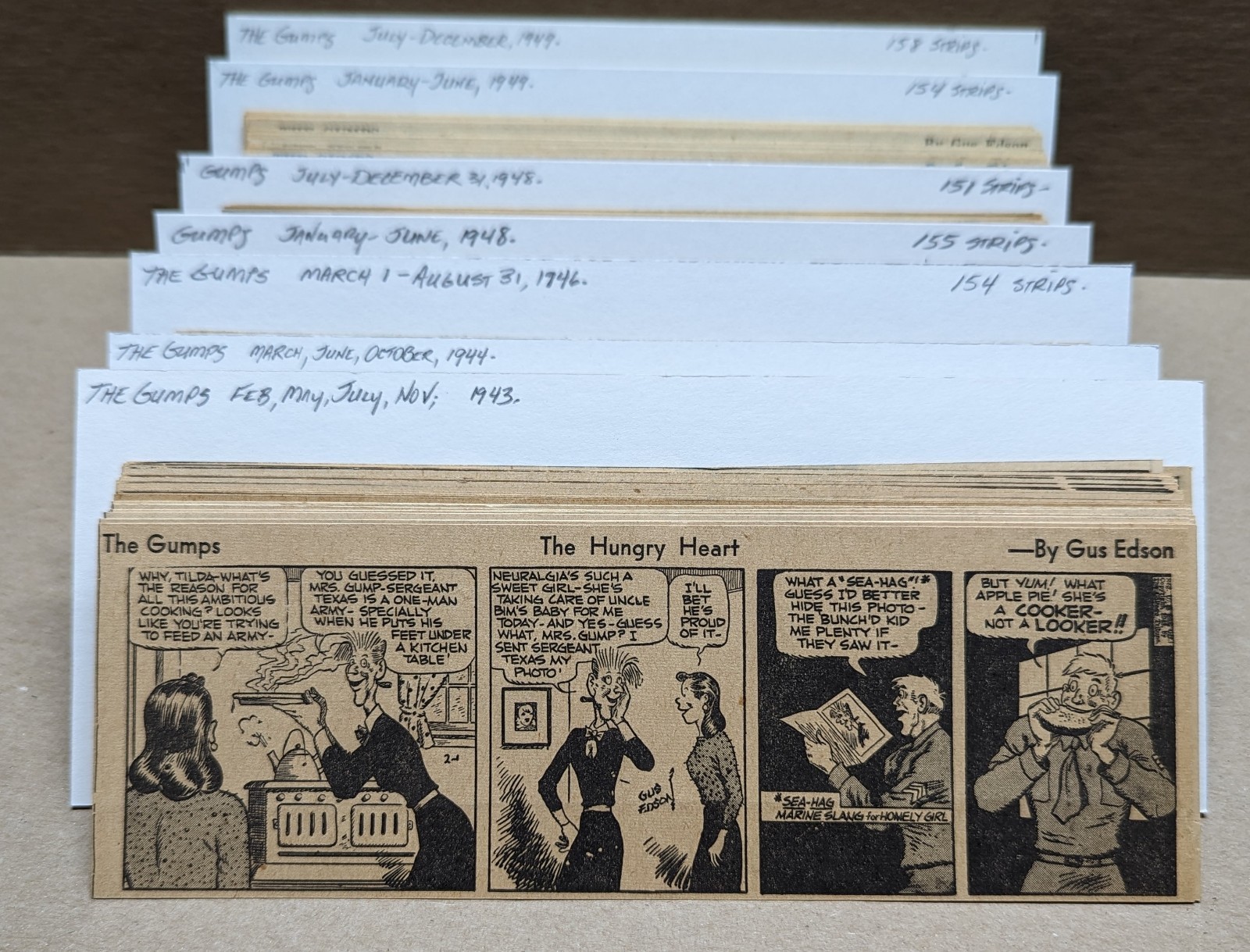 9,100+ Daily Comic Strips. 1940s-1950s. Lots Of Consecutive Dates. Hand Trimmed.
