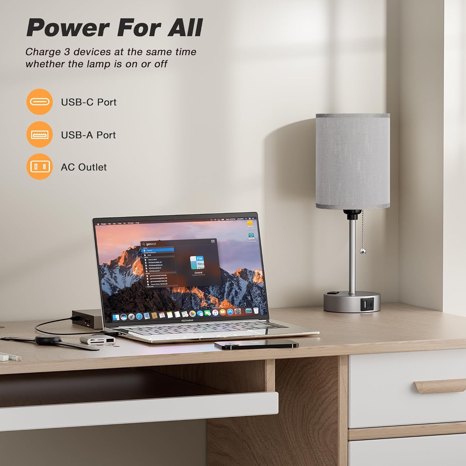 Small Bedside Table lamp for Bedroom – 3 Color Temperatures 14.6in, Grey-Grey