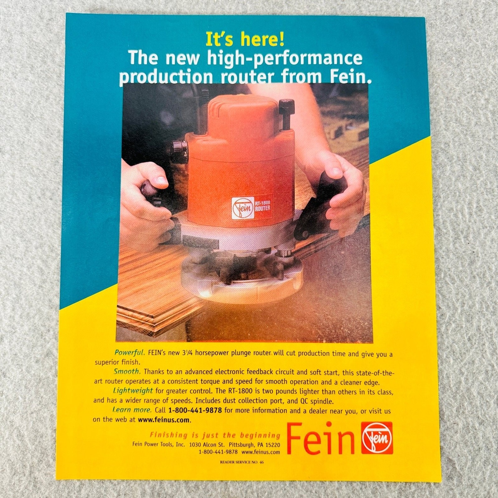 Fein Production Router RT-1800 Vtg 2001 Print Ad Power Tool