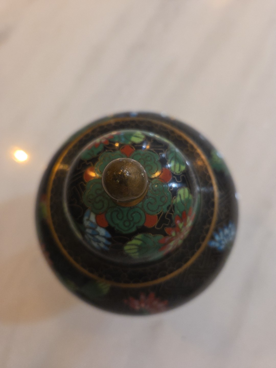 Cloisonne Ginger Jar With Lid, 10 Inches Tall