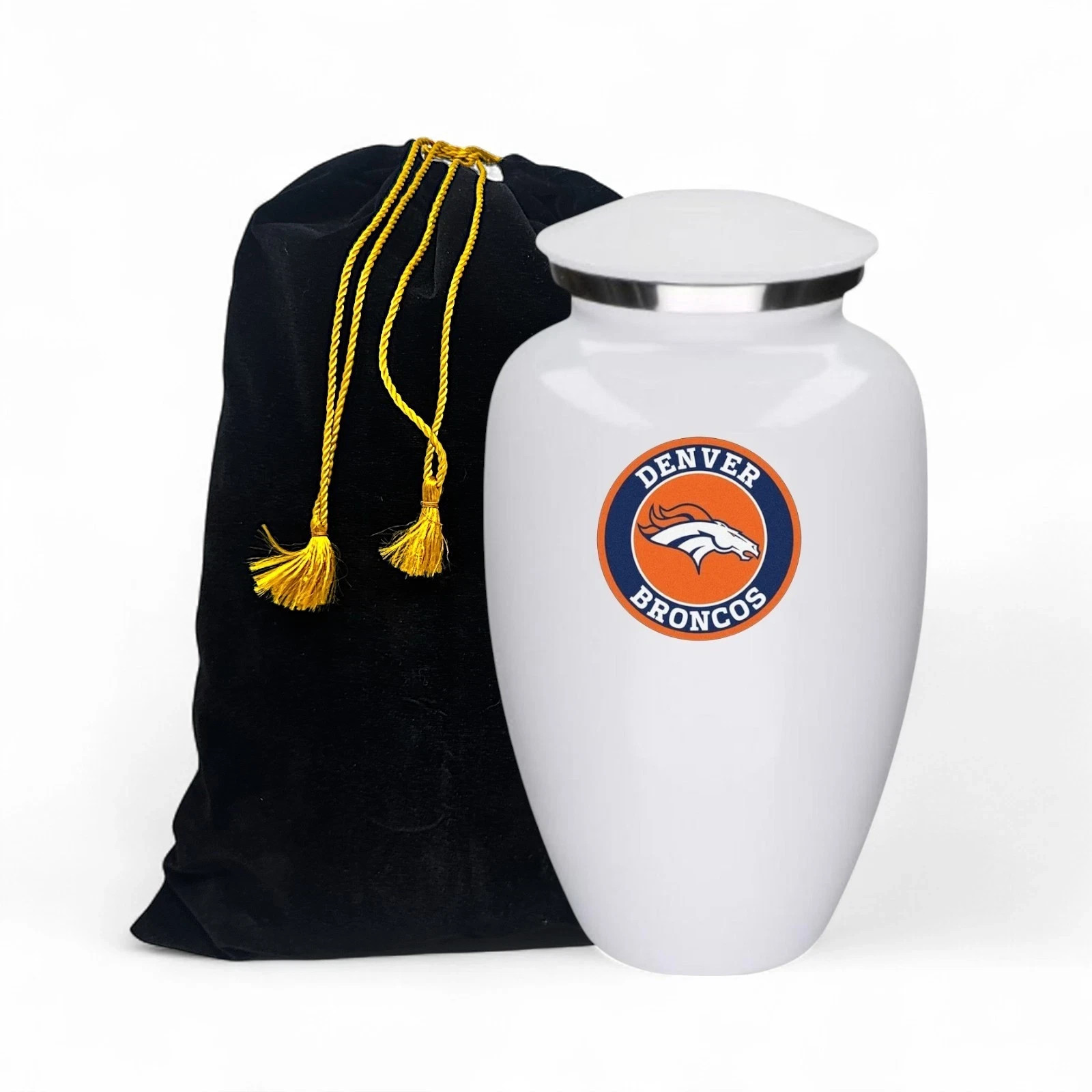 Denver Broncos Theme Large Aluminum Cremation Urn Adult Human Ashes w/Bag