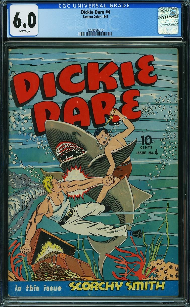DICKIE DARE #4 CGC 6.0 FINE white (1942) Eastern Color Scorchy Smith Shark cover