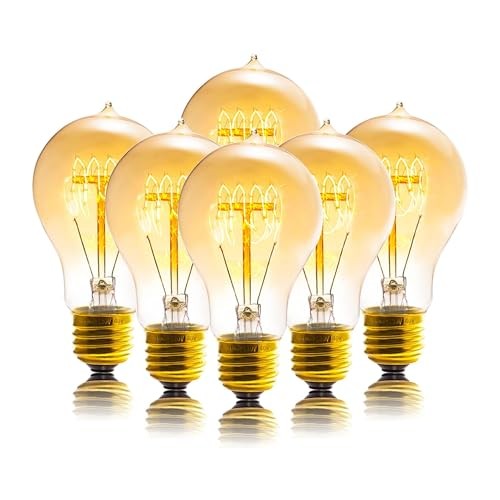 Edison Bulb, A19 Bulbs Pack, Retro Style Incandescent Light 6 40w Amber