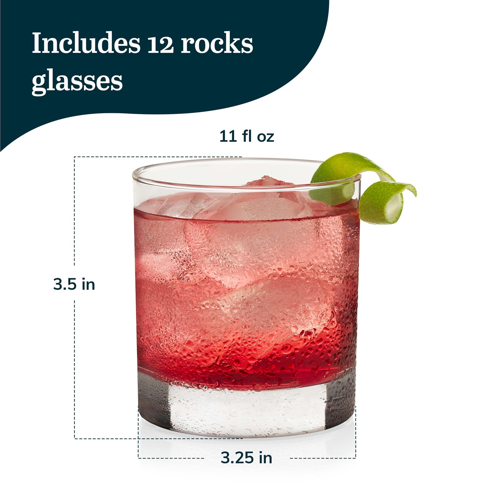 Libbey 917CD Heavy Base Rocks Glasses Set of 12, Rocks Glass Cups Set with Si…