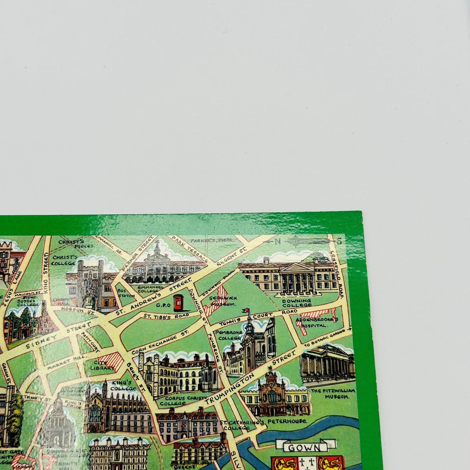 Colourmaster Cambridge Map Postcard Green Standard 5.5 X 3.5 In Original