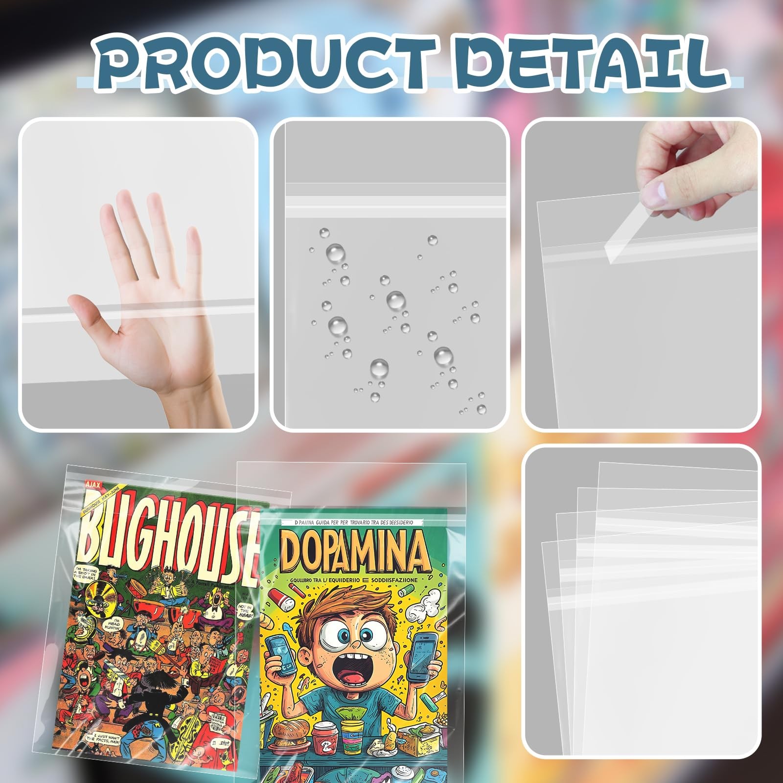 100 Pack Clear Resealable Current Size Comic Book Bags 7.2 x 10.6 Inch