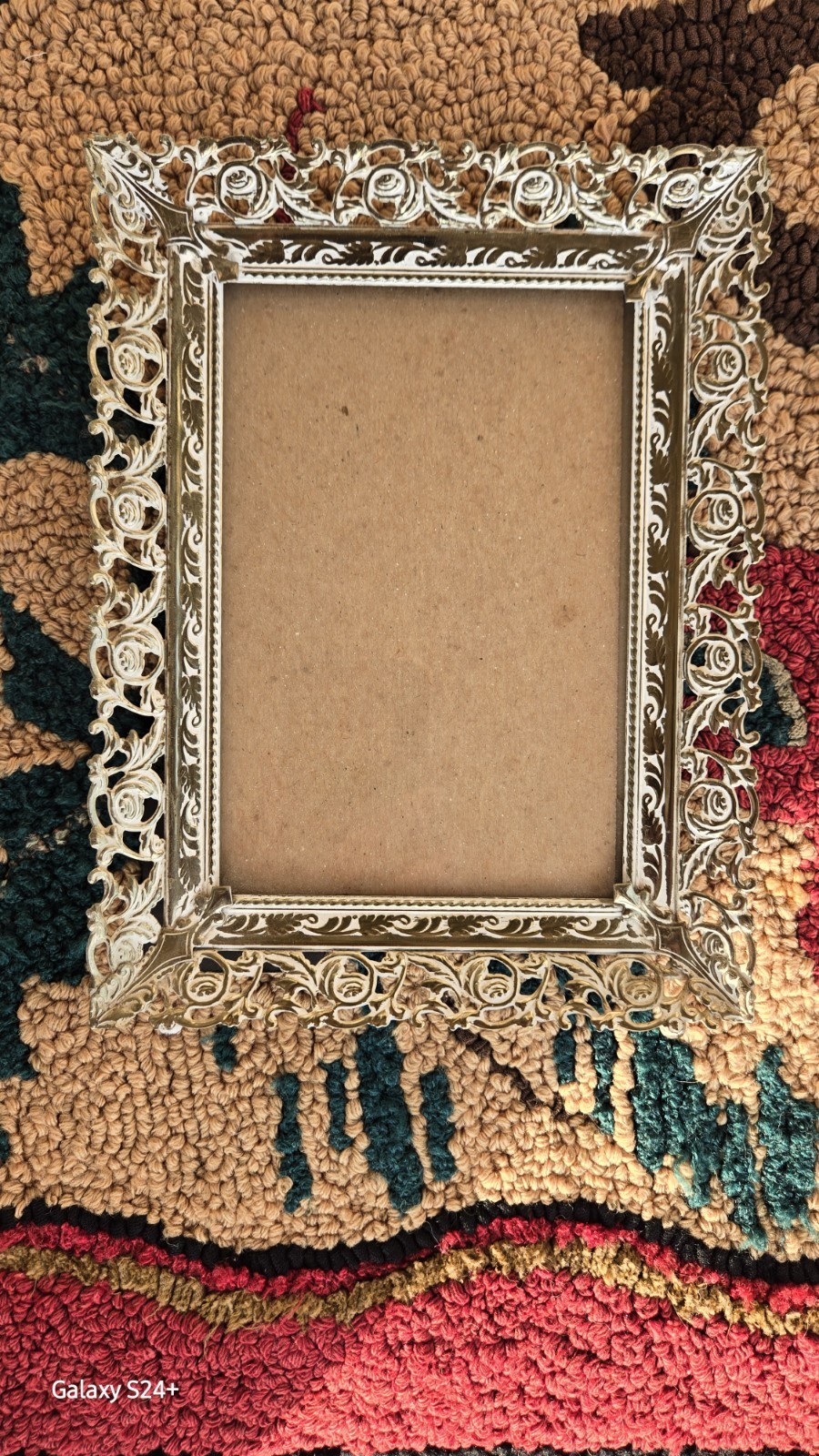 Ornate 7″ X 9.25″ Brass Photo Frame Lacey Filigree Edging Vintage Decor MCM