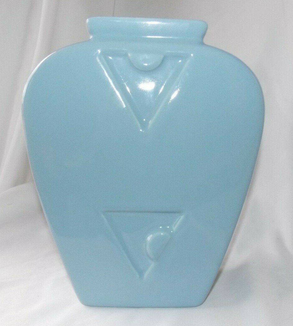 Blue Haeger Vase Art Deco Style Ceramic 1989 Contemporary Urban Decor 8.5″ Vtg.
