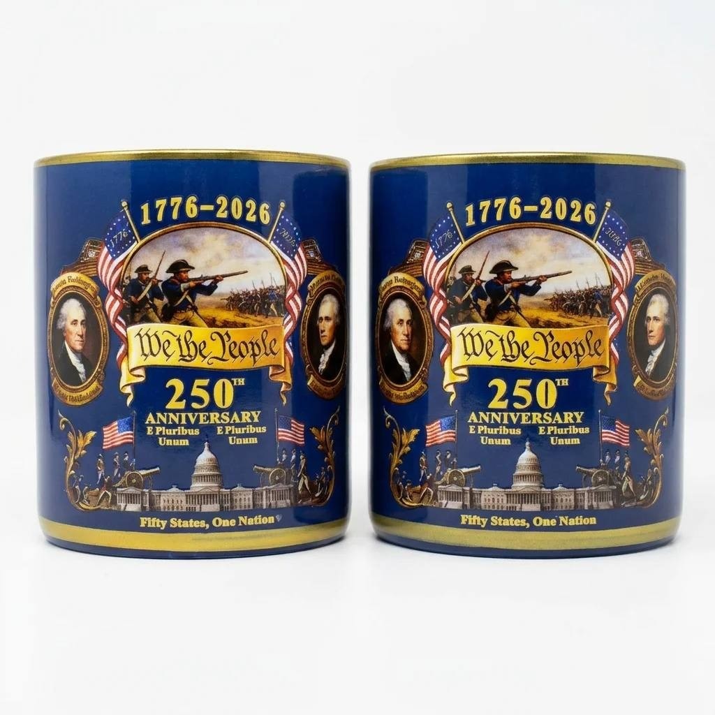 Lowball Glasses Set Unbranded We The People 1776-2026 Blue Gold 3 Inch