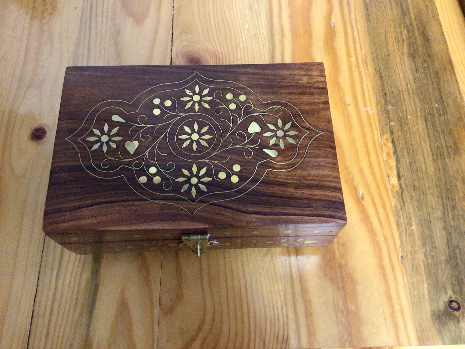 Beautiful Handcrafted Wooden Box With Brass Floral Inlay Work