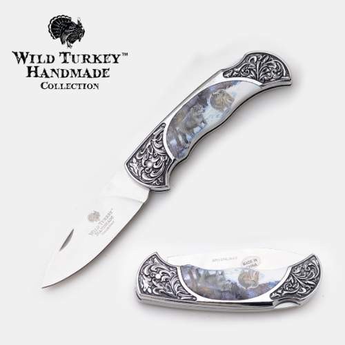 Wild Turkey Handmade Lock Back Manual Folding Knife-3D Wolf Metal Handle+Bolster