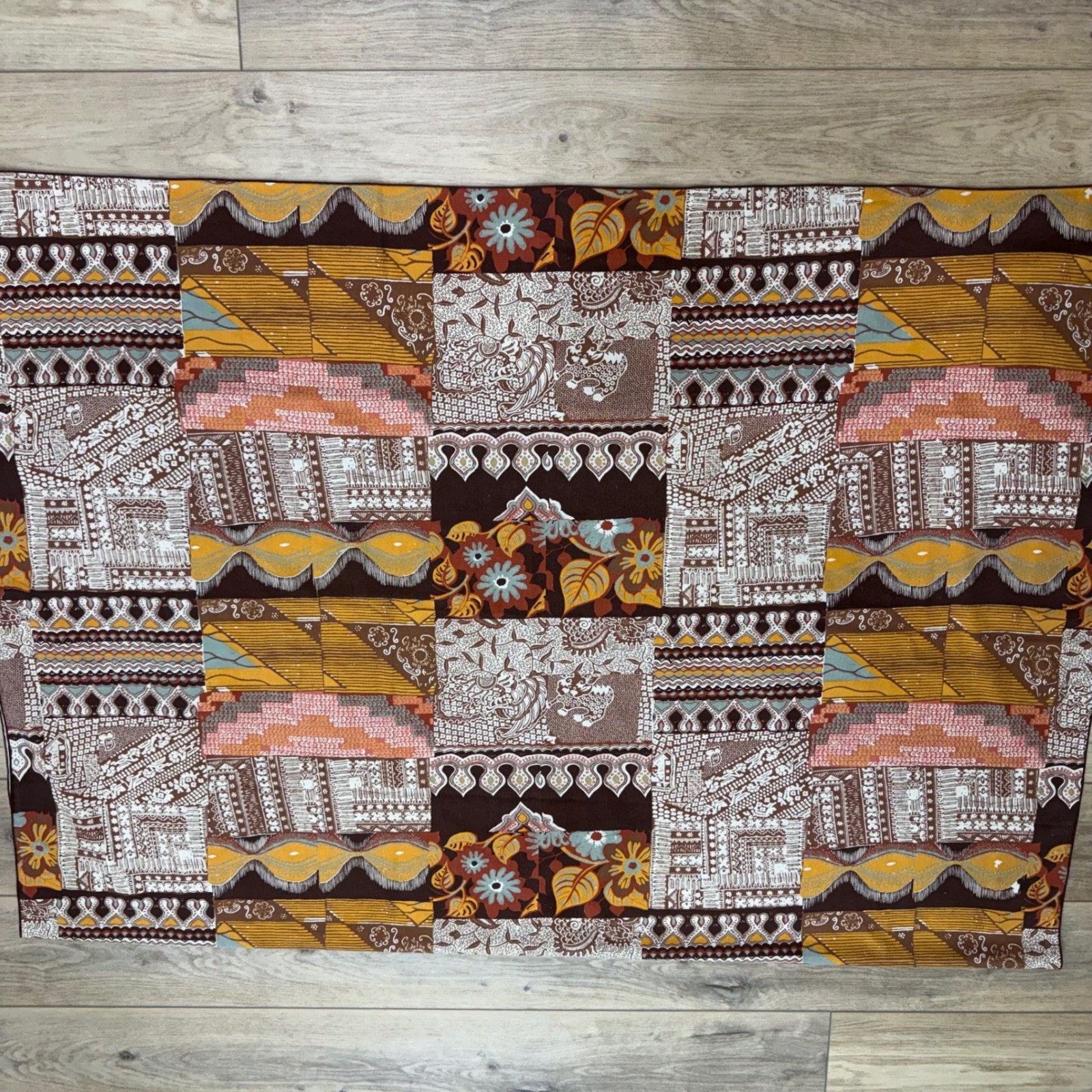 Vintage Patchwork Batik Tablecloth Rectangle Global Eclectic Boho 84×58 Fabric