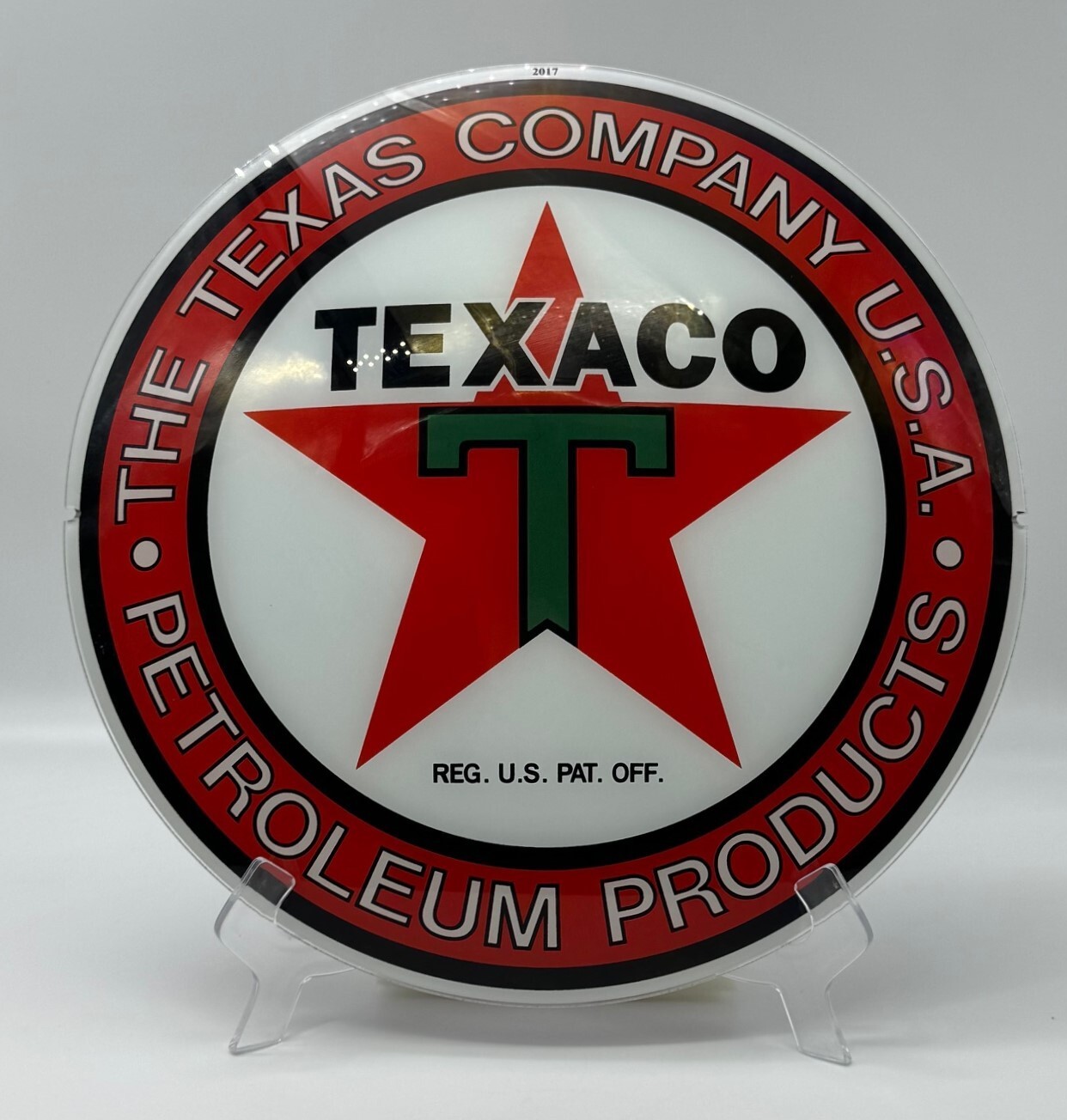 TEXACO USA PETRO 13.5″ GLASS FACE for GAS PUMP GLOBE – DOUBLE STRENGTH GLASS!