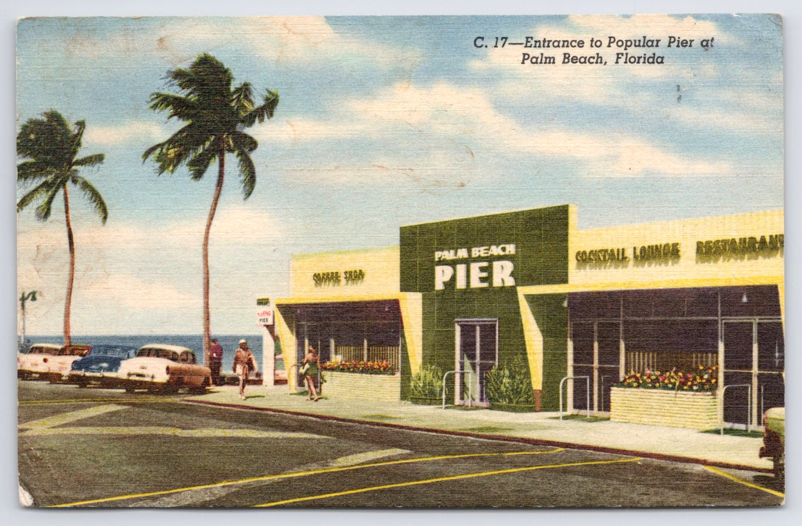 Entrance To Popular Pier At Palm Beach, Florida, 1950s Cars, 1959–Postcard R988