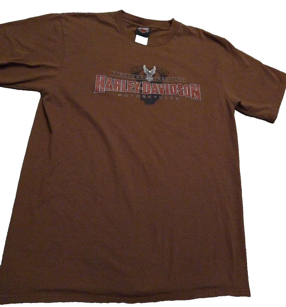 Harley Davidson Large T Shirt Brown SS Revolutionary Williamsburg VA USA EUC