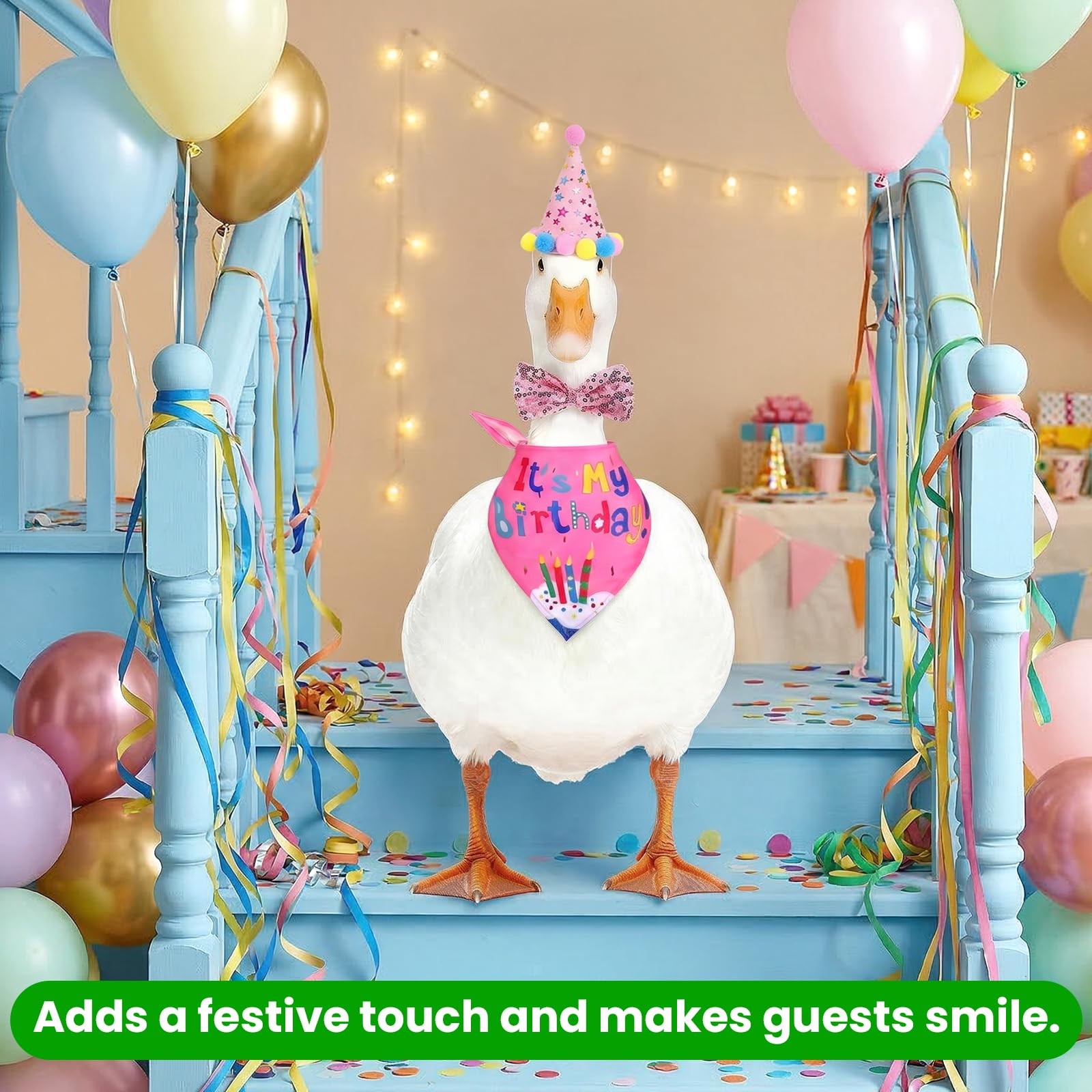 GEEHUA 3PCS Porch Goose Birthday Outfit, 23″& 17″ 23″ & 17″, pink