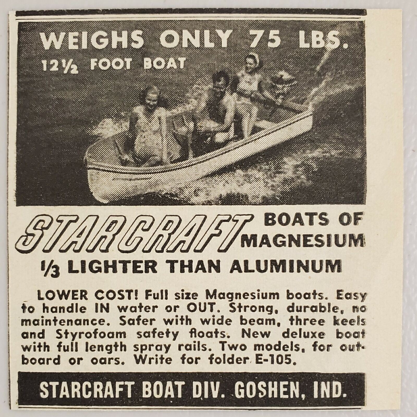 1950 Print Ad Starcraft Magnesium Boats 12 Ft Made in Goshen,Indiana