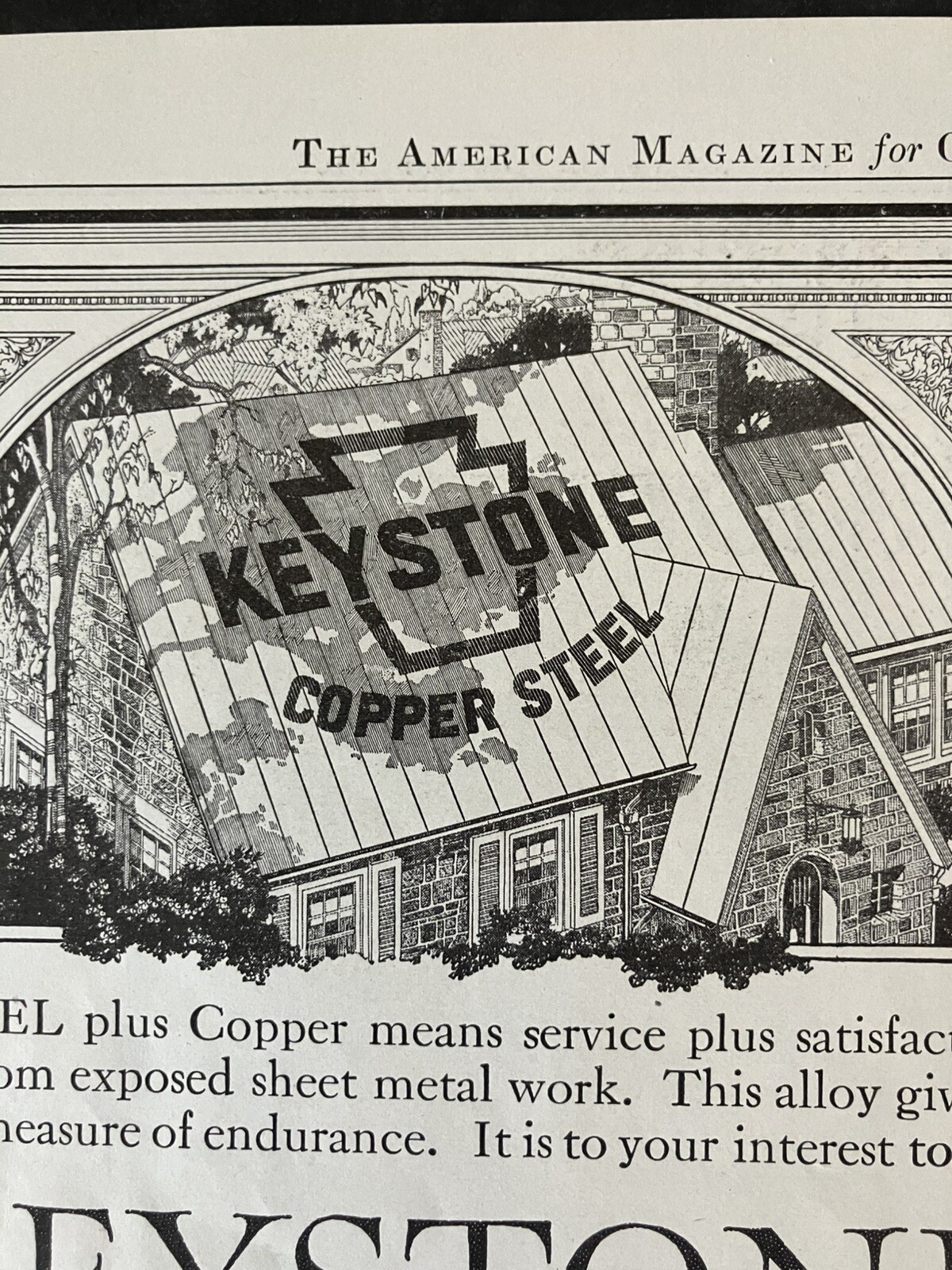 1927 Keystone Rust-Resisting Copper Steel Sheets Roofing Tin Plates Vtg Print Ad